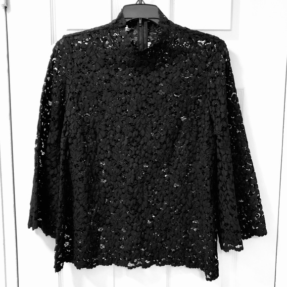 Black Top in Guipure Lace w/ Mock Neck from Mango - Picture 6 of 7